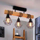 Townshend 5 Three Lamp Wooden Bar Semi Flush Fitting with Wire Cage Shades